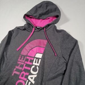 The North Face Women's Hoodie Gray Pink Logo Pullover Size Large